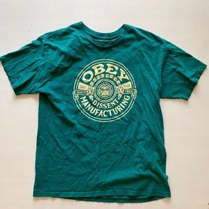 Green OBEY Graphic Tee T-Shirt 100% Cotton Large